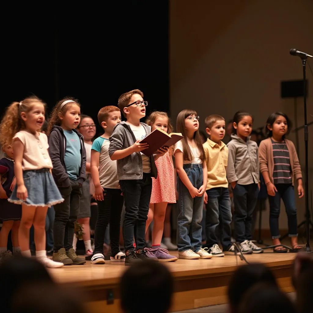 Recital de estudiantes de VocalesYA en un pequeño escenario