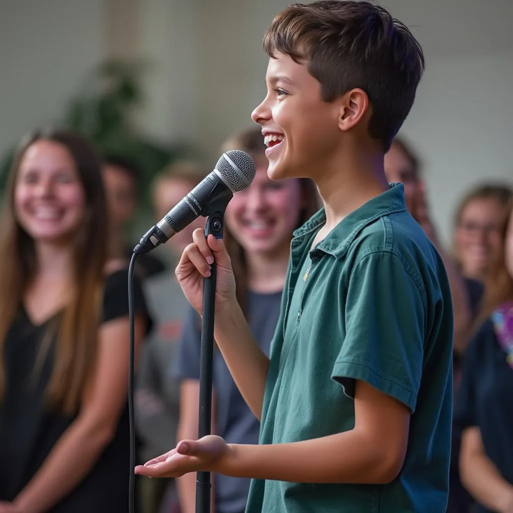 Estudiantes cantando en un recital