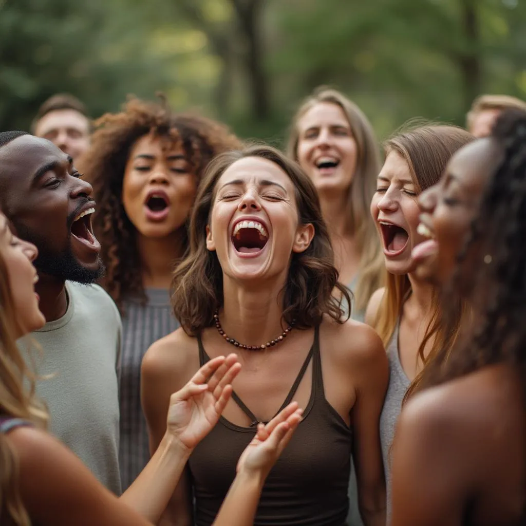 Comunidad cantando junta con alegría